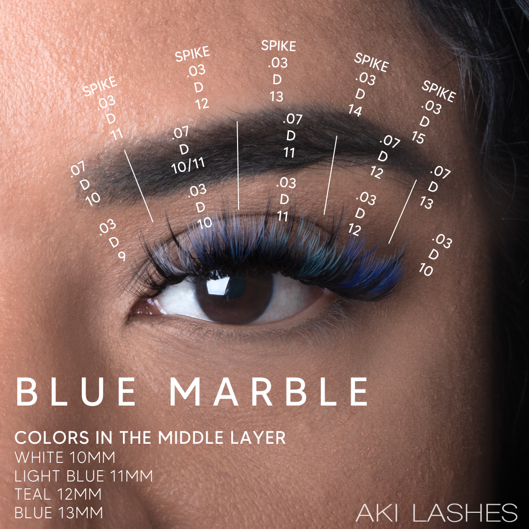 Sky Blue and Teal Colored Lashes - Volume .07 Diameter Mixed