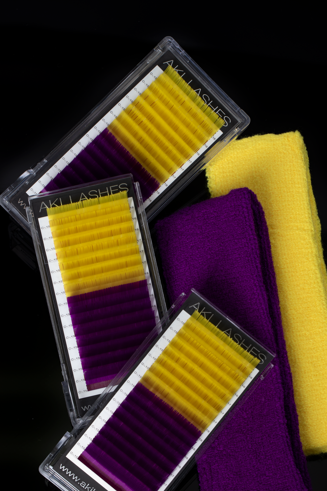 Purple and Yellow Colored Lashes - Volume 0.07 Diameter Mixed - Aki Lashes