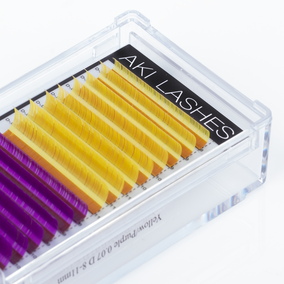 Purple and Yellow Colored Lashes - Volume 0.07 Diameter Mixed - Aki Lashes