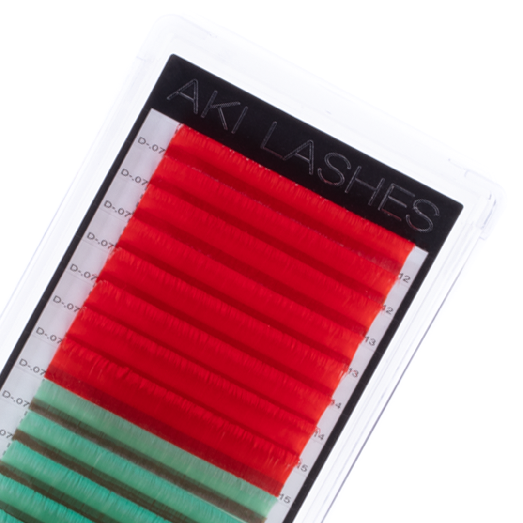 Red and Green Colored Lashes - Volume .07 Diameter Mixed