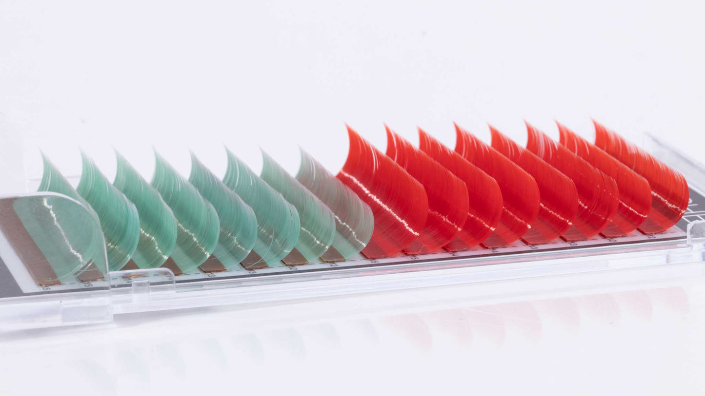 Red and Green Colored Lashes - Volume .07 Diameter Mixed