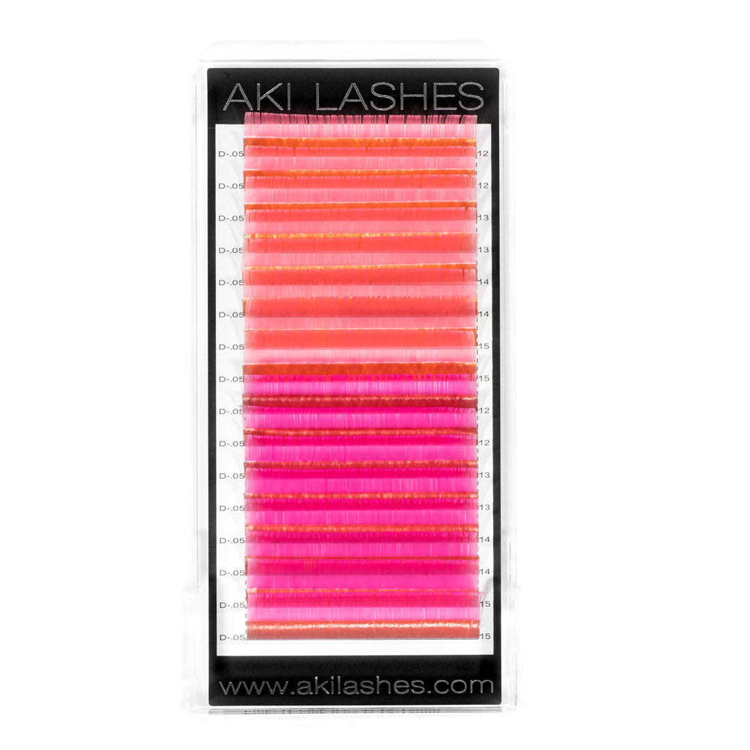 Pink and Hot Pink Colored Lashes - Volume 0.07 Diameter Mixed - Aki Lashes