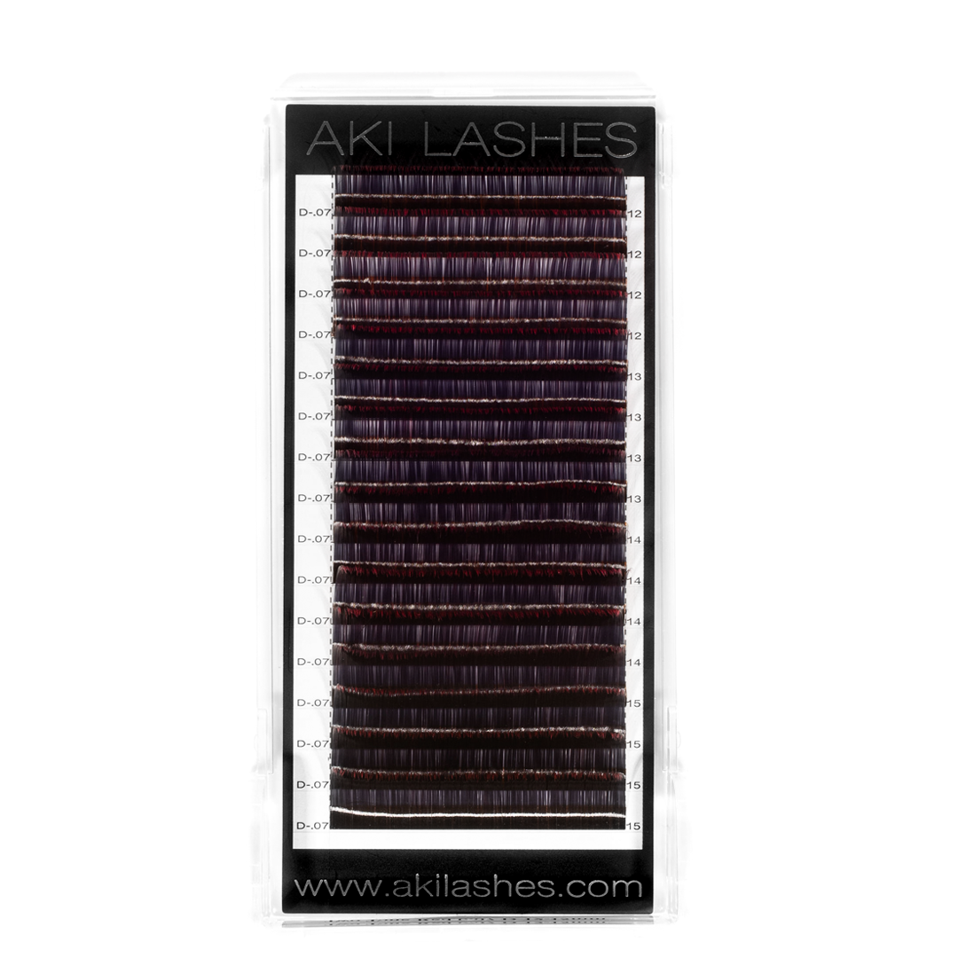Two Toned Red Colored Lashes - Volume 0.07 Diameter Mixed - Aki Lashes