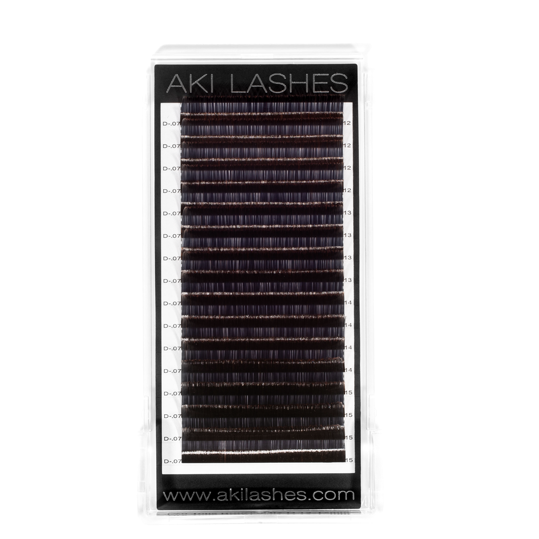 Two Toned Brown Colored Lashes - Volume 0.07 Diameter Mixed - Aki Lashes